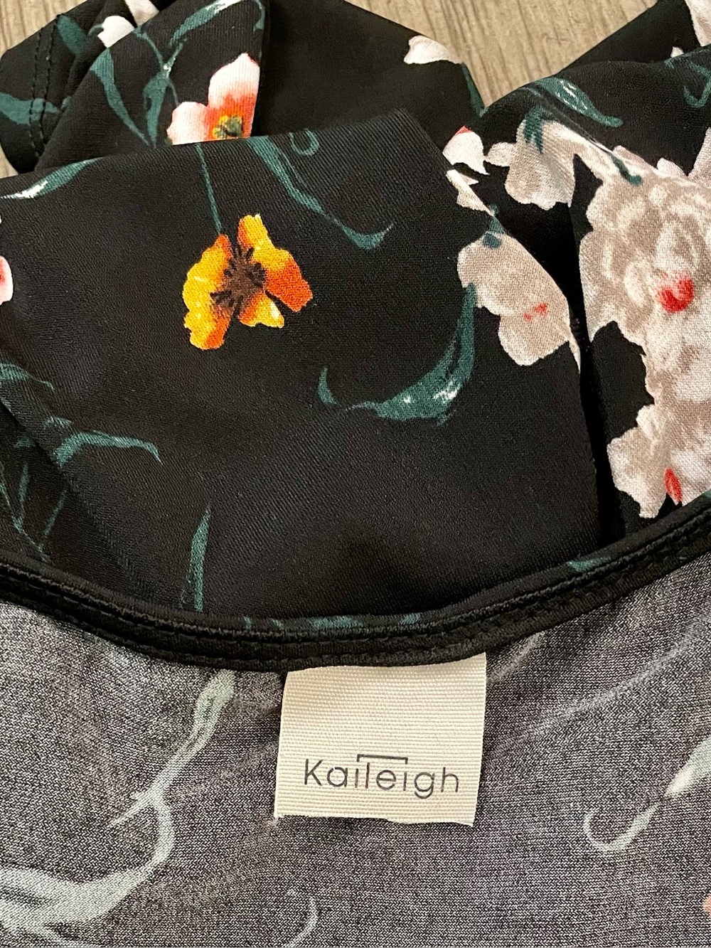 Kaileigh dress, black with florals, side tie, medium - Picture 3 of 3